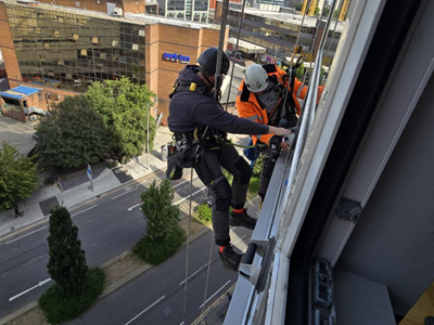 Town centre glass building repair